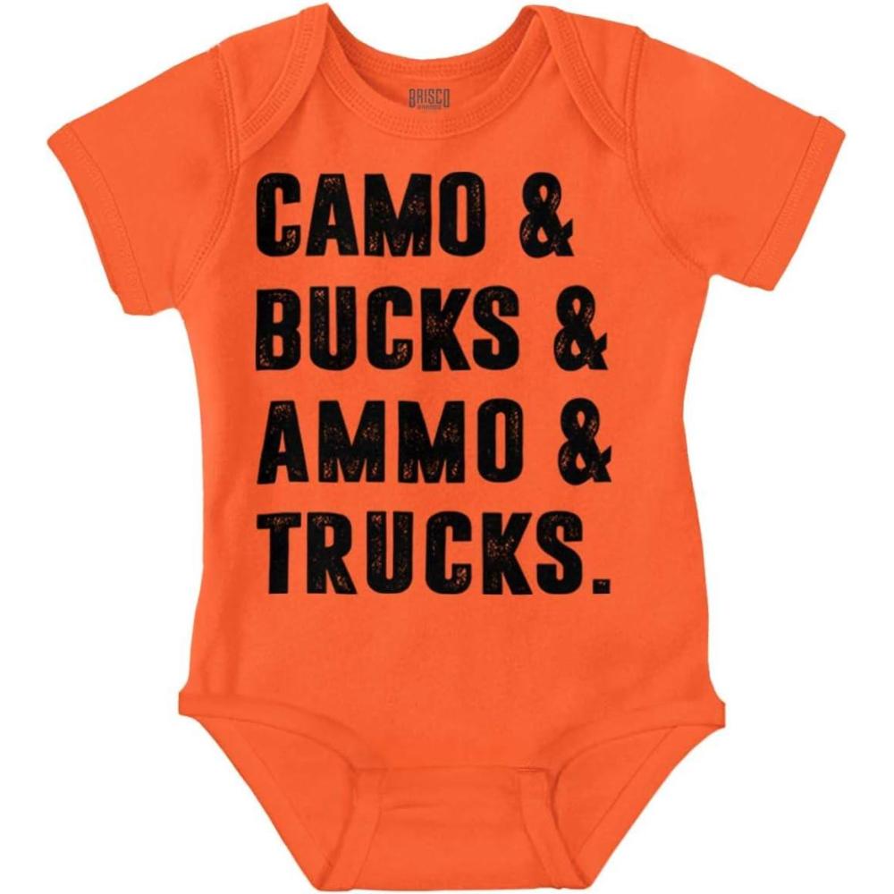 imageBrisco Brands Camo Bucks Trucks Cute Hunter Son Baby Bodysuit Jumper BoysOrange