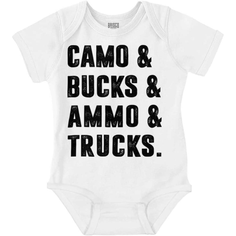 imageBrisco Brands Camo Bucks Trucks Cute Hunter Son Baby Bodysuit Jumper BoysWhite