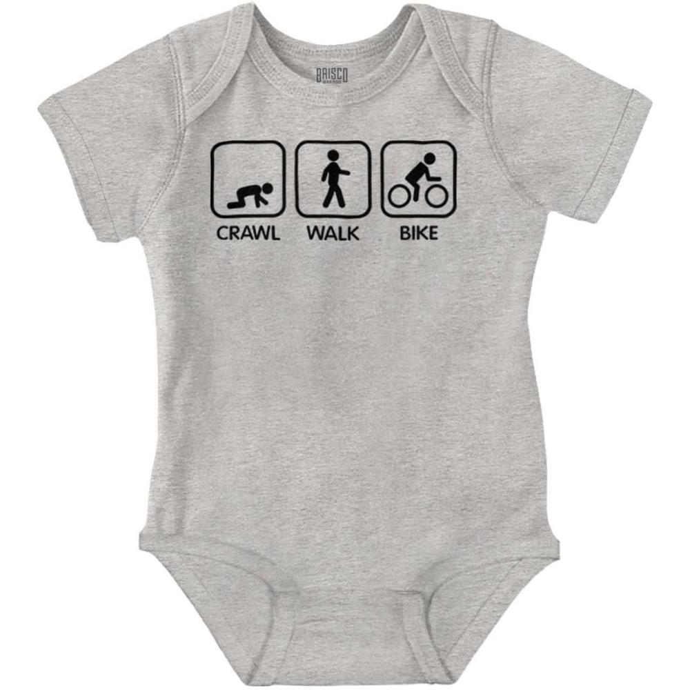 imageBrisco Brands Crawl Walk Bike Street Sign Humor Baby Romper Boys or GirlsHeather