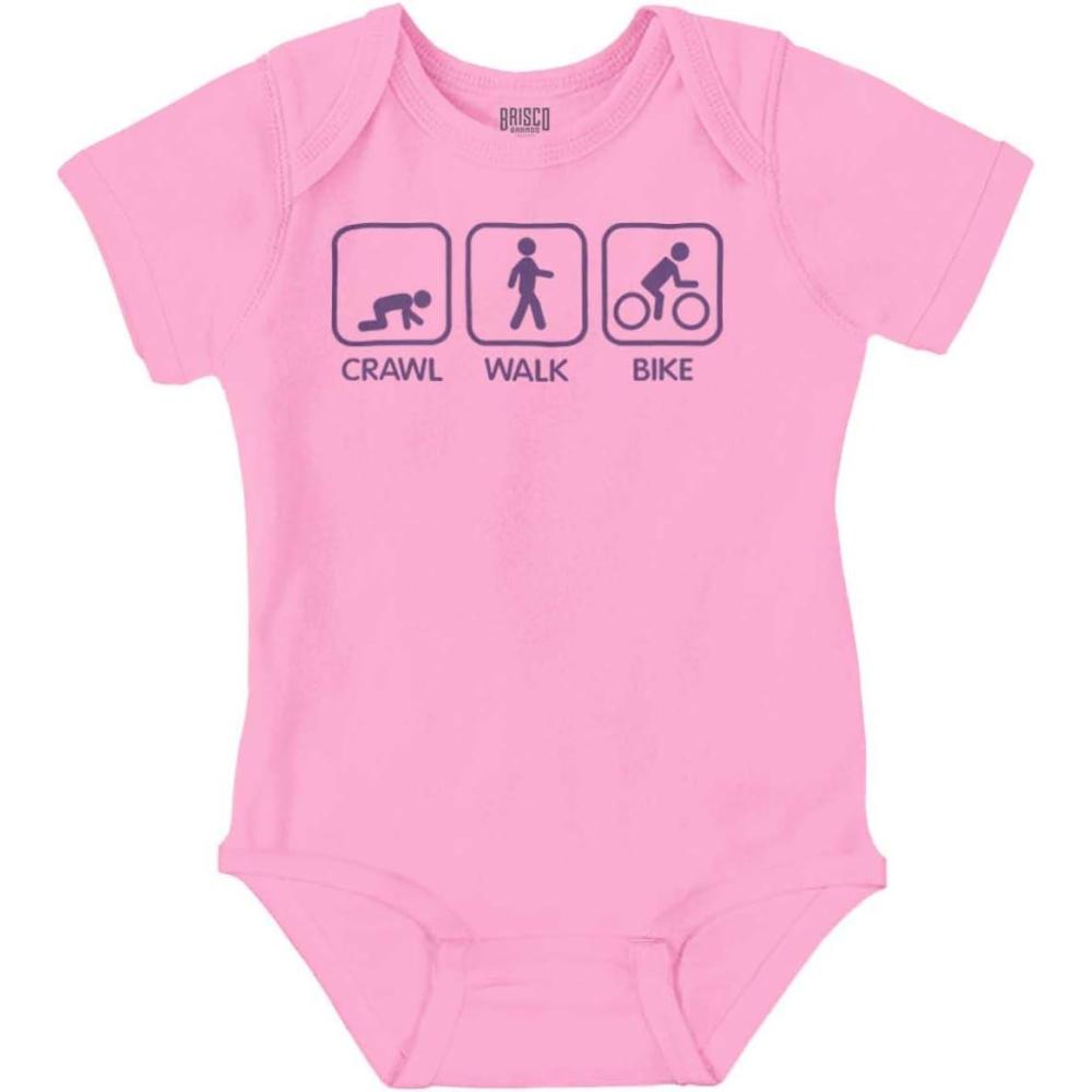 imageBrisco Brands Crawl Walk Bike Street Sign Humor Baby Romper Boys or GirlsPink