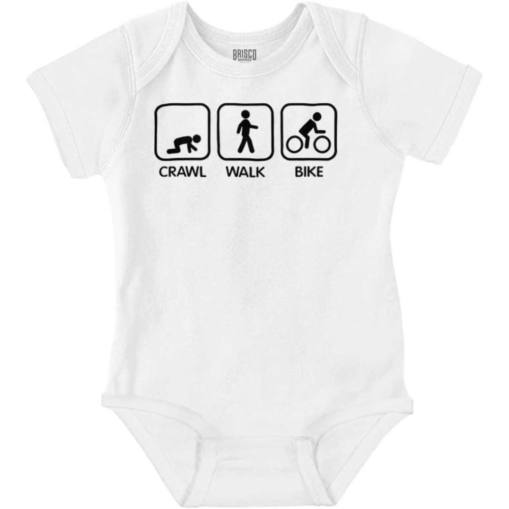 imageBrisco Brands Crawl Walk Bike Street Sign Humor Baby Romper Boys or GirlsWhite