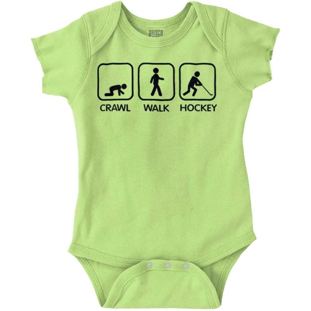 imageBrisco Brands Crawl Walk Hockey Street Sign Humor Baby Romper Boys or GirlsKey Lime