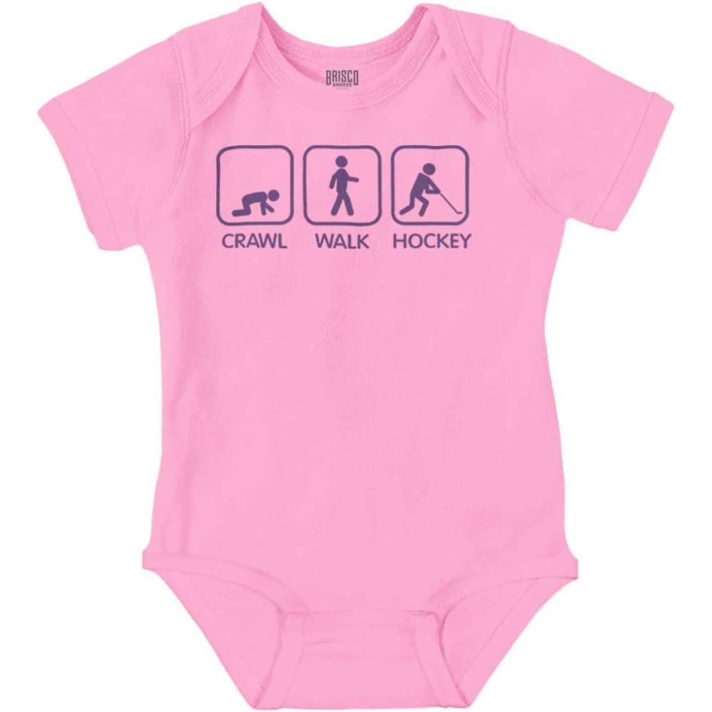 imageBrisco Brands Crawl Walk Hockey Street Sign Humor Baby Romper Boys or GirlsPink