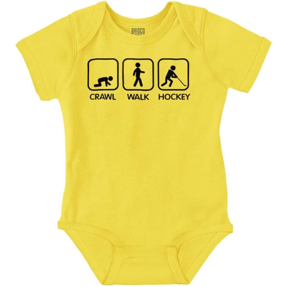 imageBrisco Brands Crawl Walk Hockey Street Sign Humor Baby Romper Boys or GirlsZest