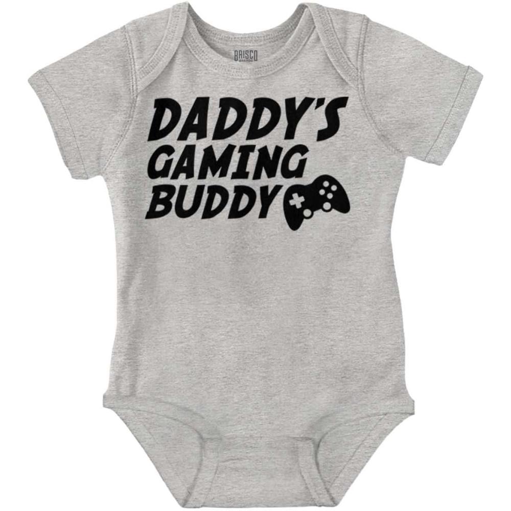 imageBrisco Brands Cute Daddys Gaming Buddy Gamer Dad Baby Romper Boys or GirlsHeather