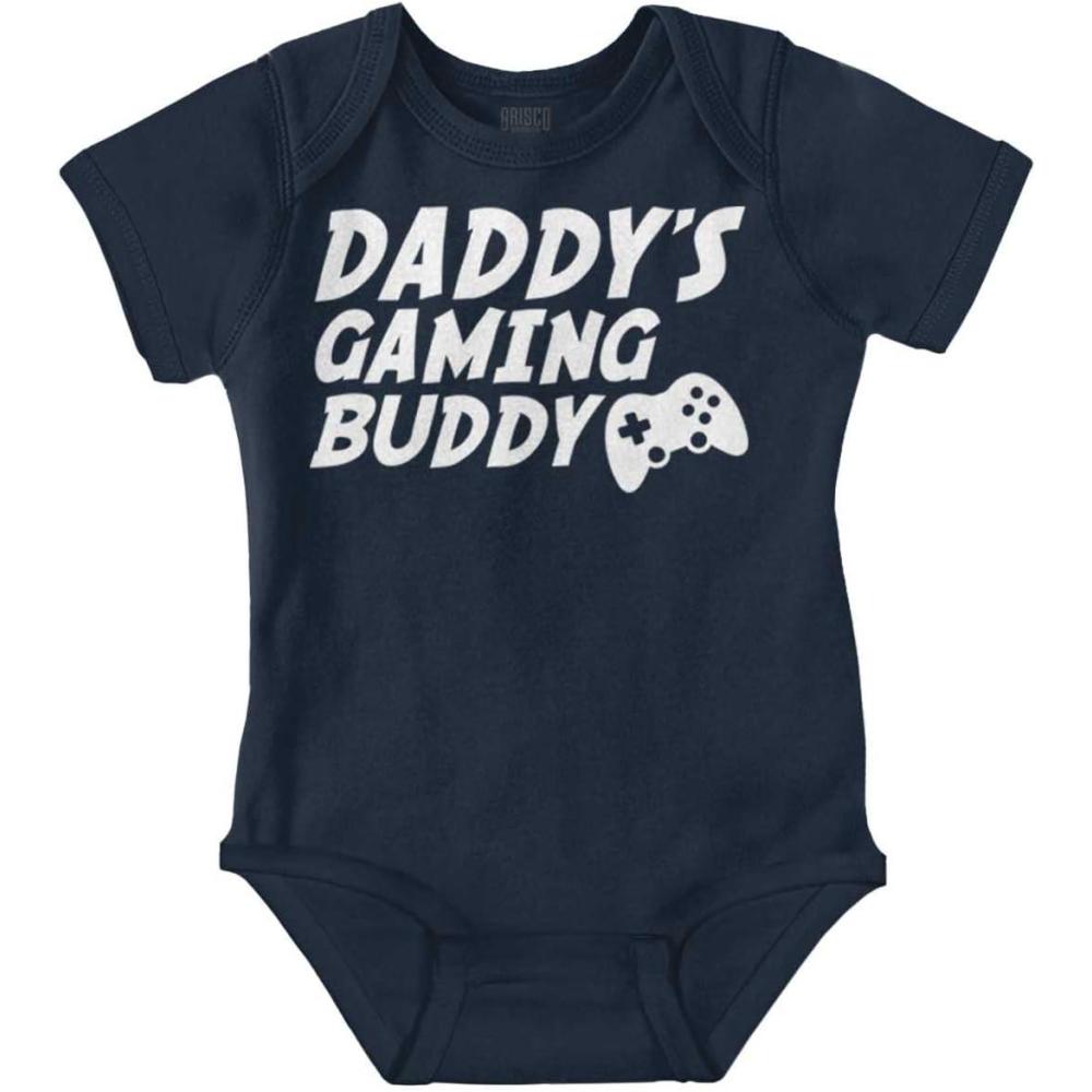 imageBrisco Brands Cute Daddys Gaming Buddy Gamer Dad Baby Romper Boys or GirlsNavy
