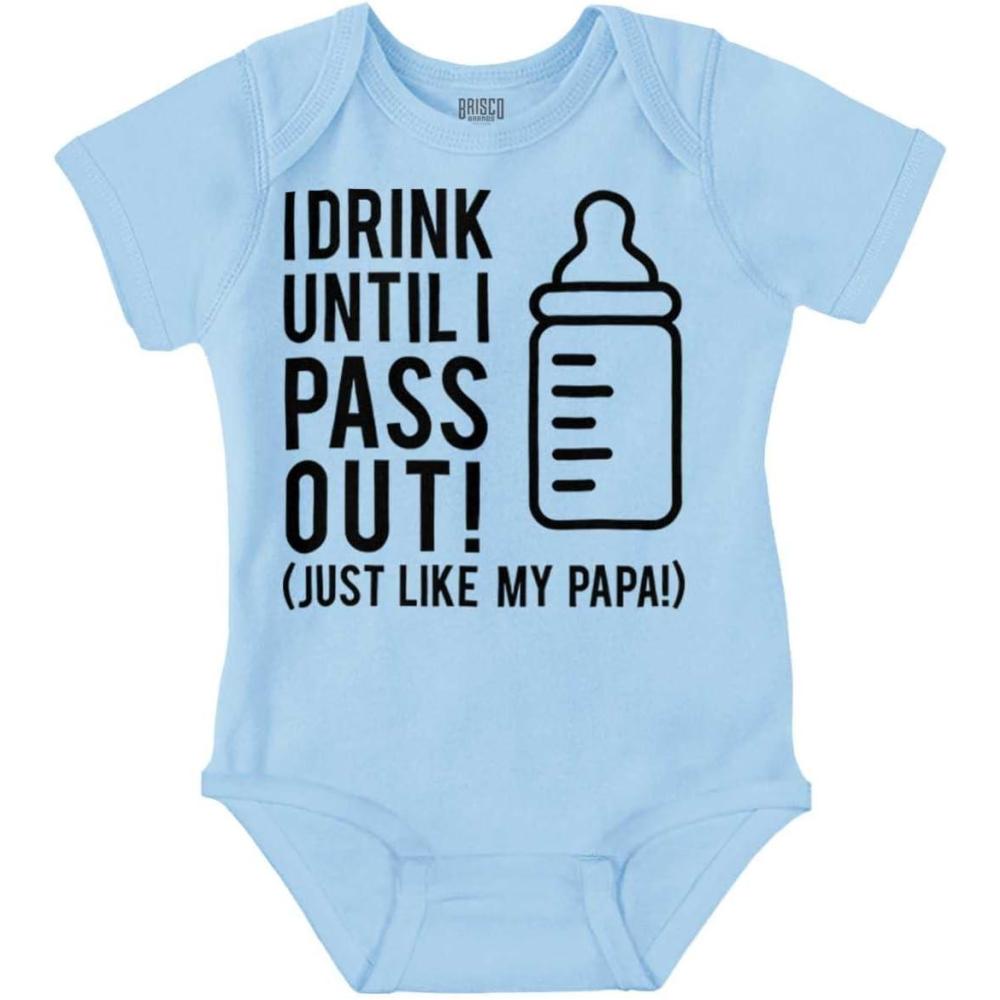 imageBrisco Brands Drink Until Pass Out Just Like Papa Baby Romper Boys or GirlsLight Blue