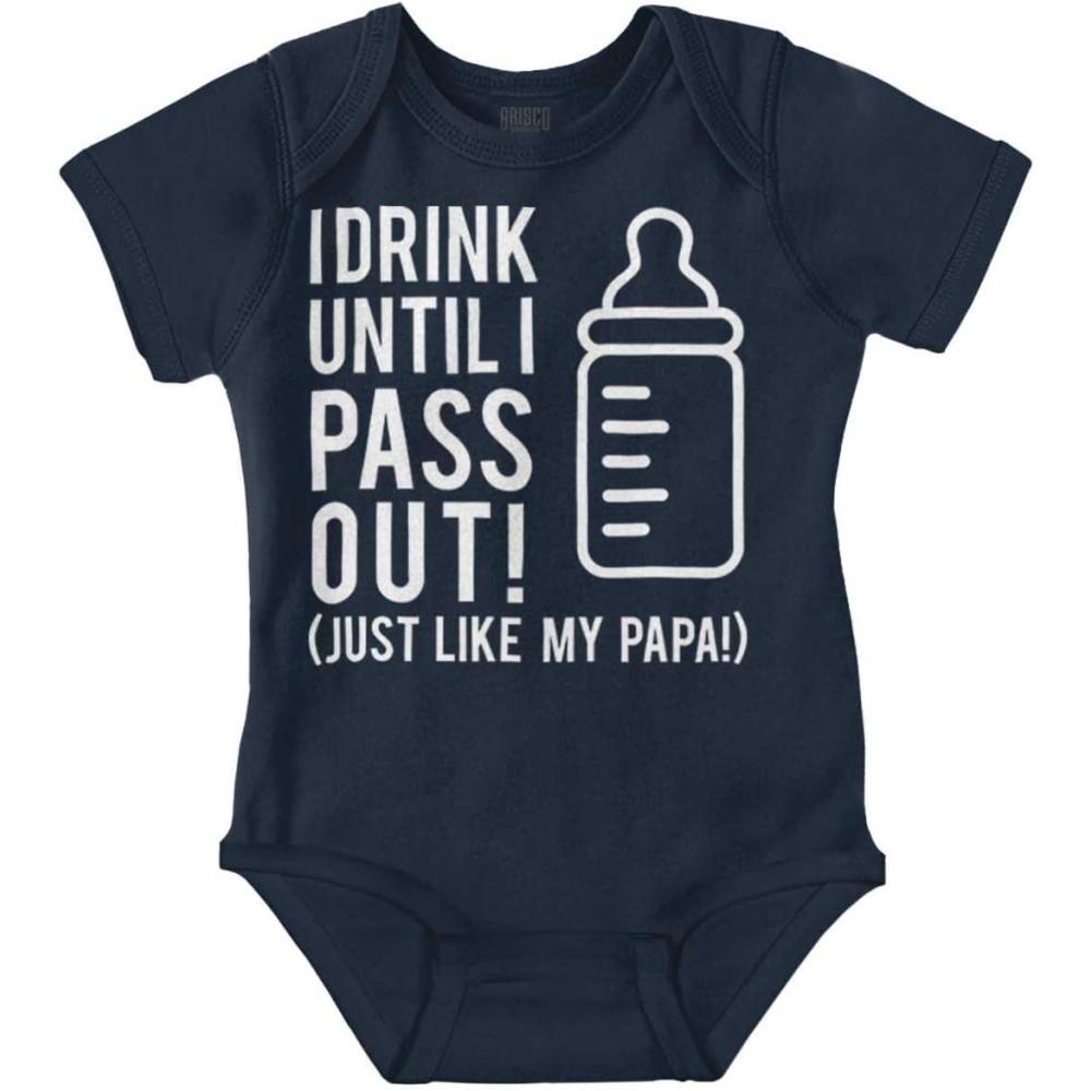 imageBrisco Brands Drink Until Pass Out Just Like Papa Baby Romper Boys or GirlsNavy