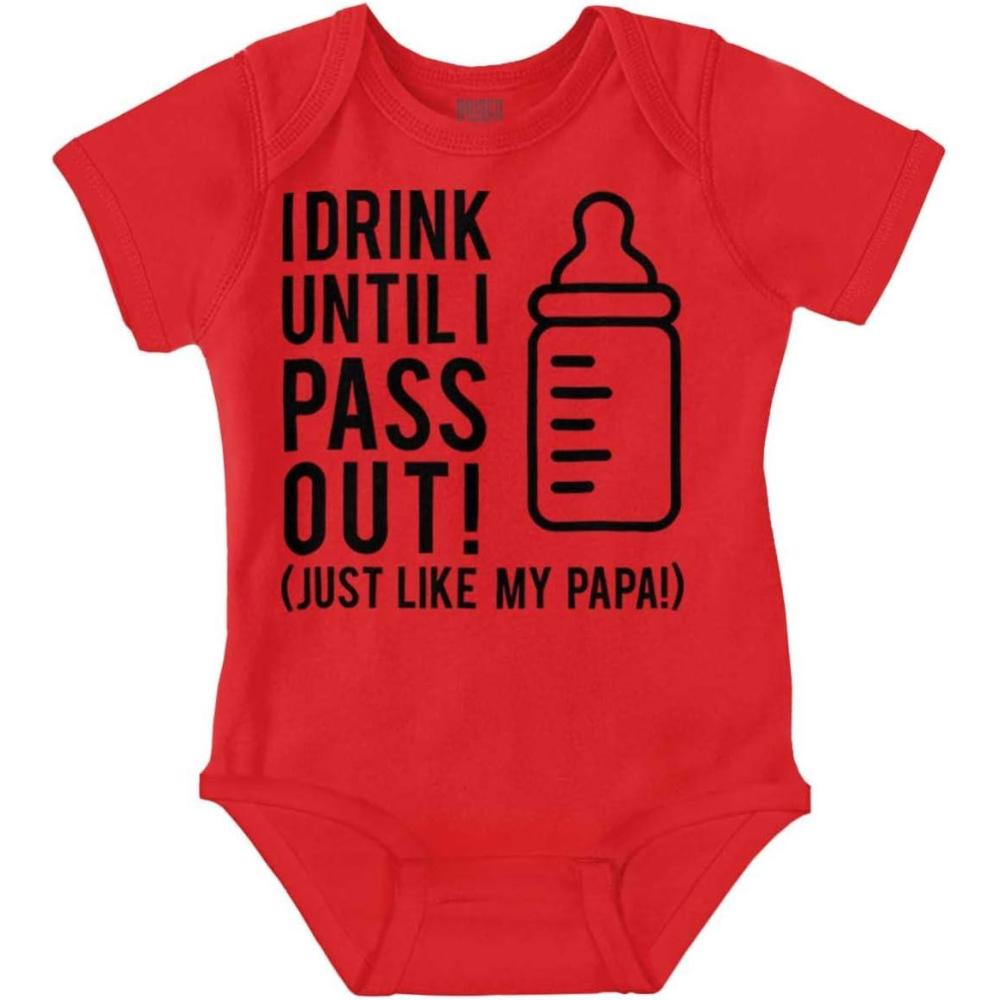 imageBrisco Brands Drink Until Pass Out Just Like Papa Baby Romper Boys or GirlsRed