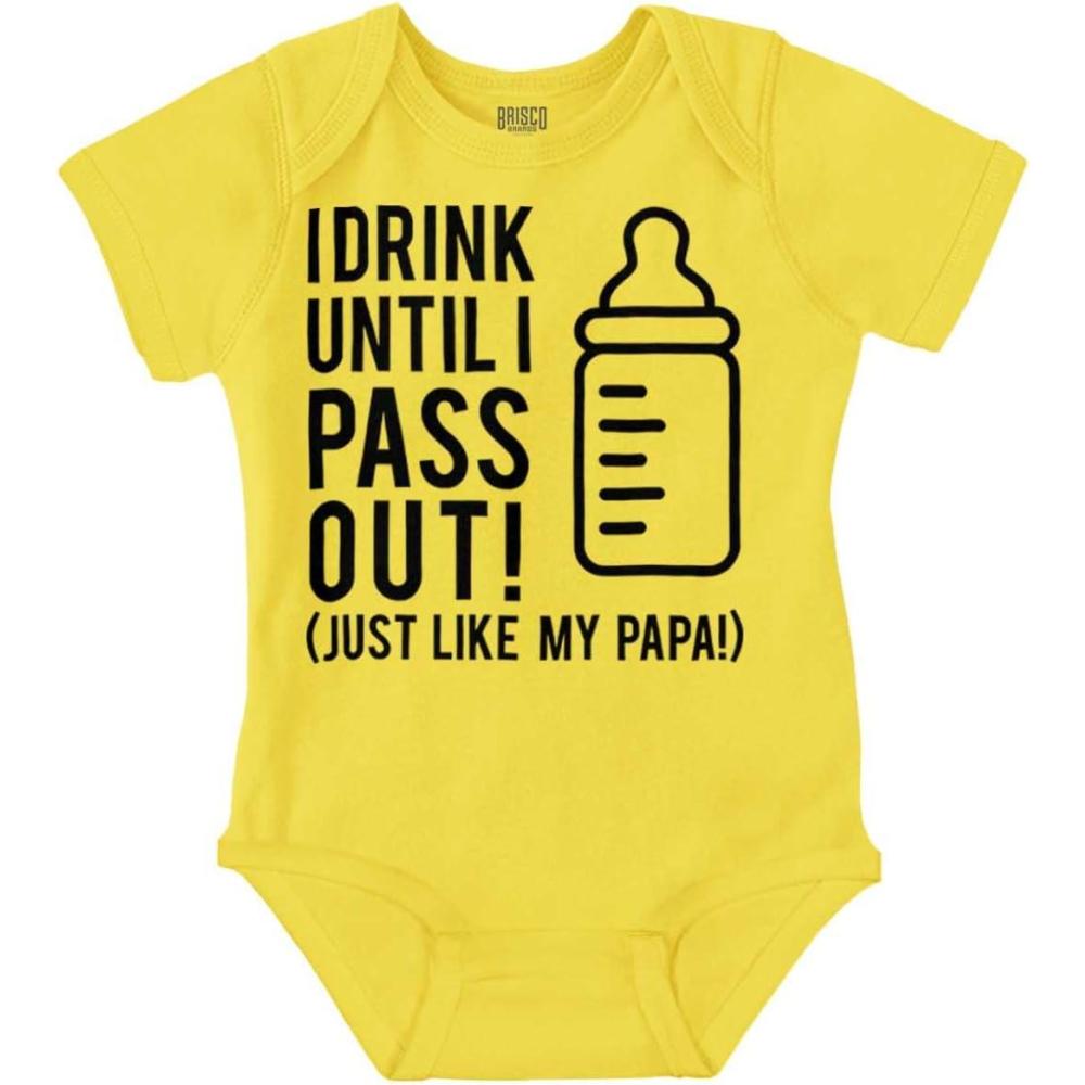 imageBrisco Brands Drink Until Pass Out Just Like Papa Baby Romper Boys or GirlsZest