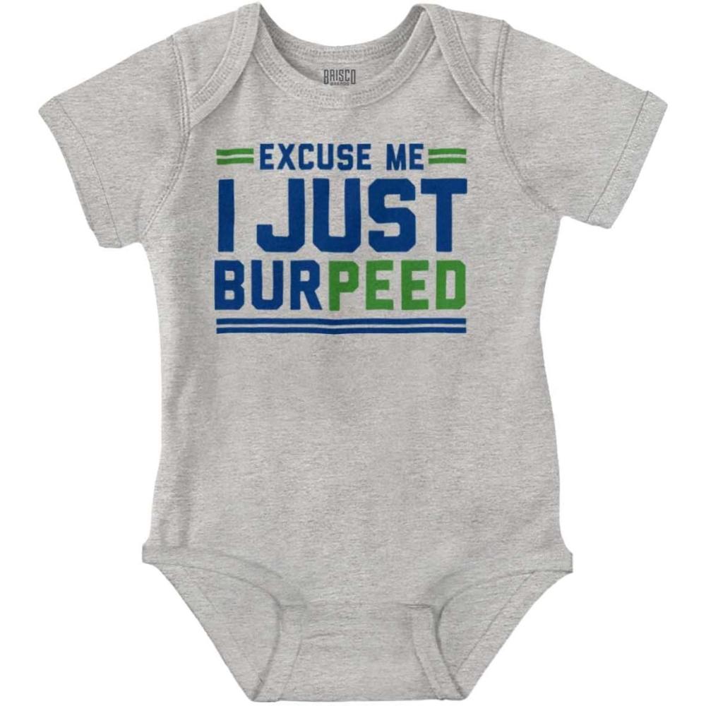 imageBrisco Brands Excuse Me I Just Burpeed Workout Baby Romper Boys or GirlsHeather