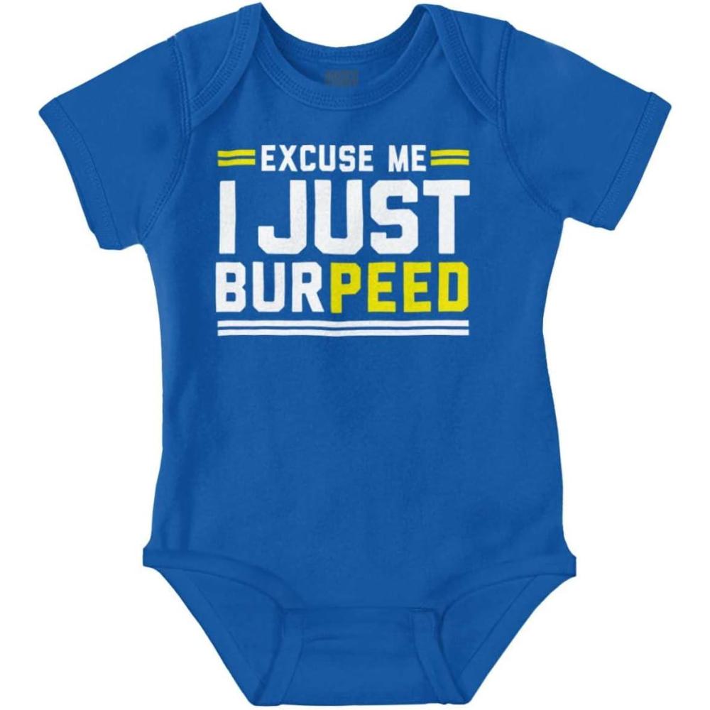 imageBrisco Brands Excuse Me I Just Burpeed Workout Baby Romper Boys or GirlsRoyal