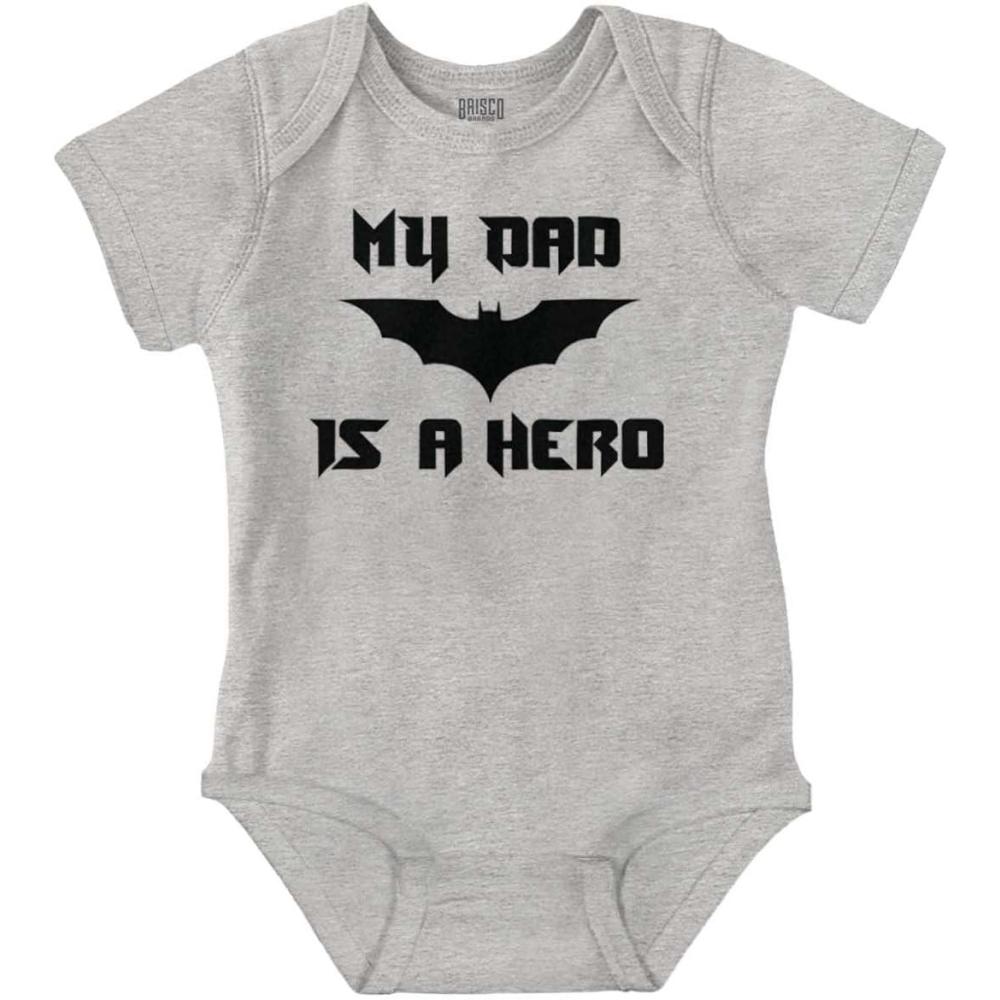 imageBrisco Brands Fathers Day My Dad is a Superhero Baby Romper Boys or GirlsHeather