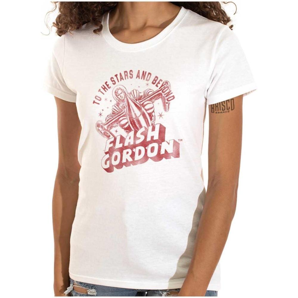 imageBrisco Brands Flash Gordon Spaceman Comics Retro Womens Slim Fit Graphic TeeWhite