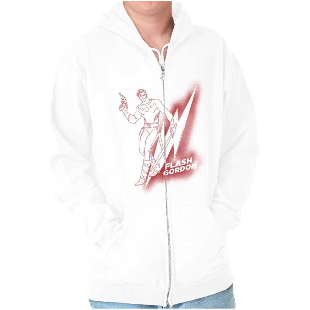 imageBrisco Brands Flash Gordon Vintage Lightning Bolt Zip Up Hoodie Mens WomensWhite