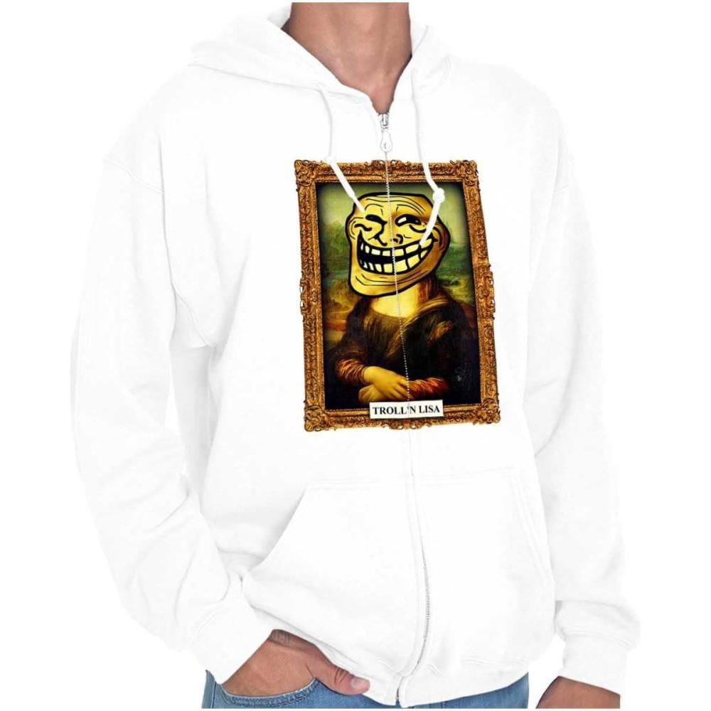 imageBrisco Brands Funny Classic Art Troll Face Meme Zip Up Hoodie Mens WomensWhite