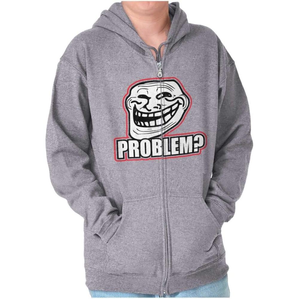 imageBrisco Brands Funny Classic Art Troll Face MemeFunny Problem Dank Troll Face Meme Zip Up Hoodie Mens WomensSport Grey