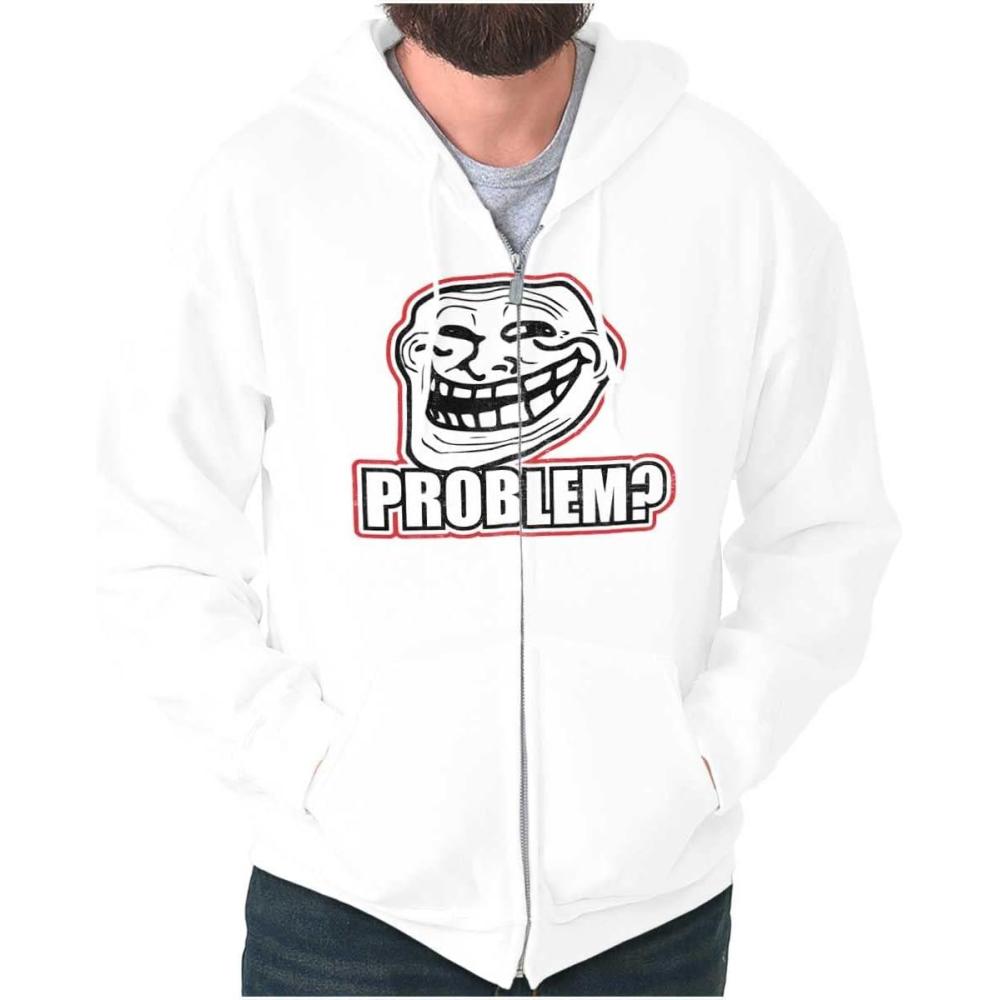 imageBrisco Brands Funny Classic Art Troll Face MemeFunny Problem Dank Troll Face Meme Zip Up Hoodie Mens WomensWhite