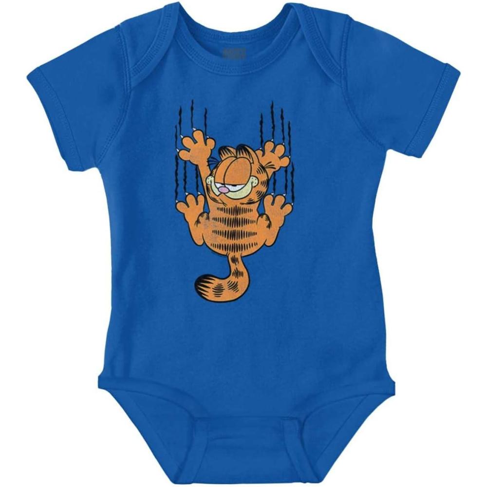 imageBrisco Brands Funny Garfield Cartoon Scratching Cat Baby Romper Boys or GirlsRoyal