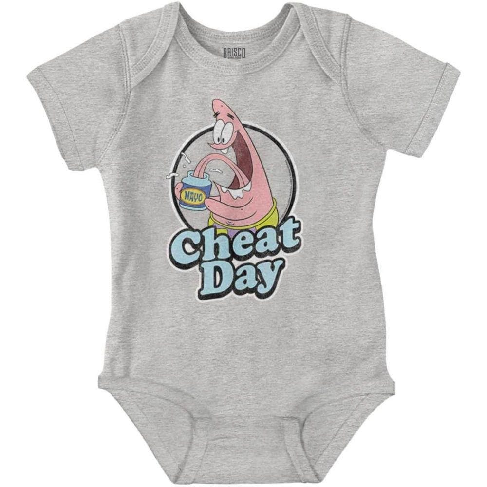 imageBrisco Brands Funny Patrick Star Cartoon Cheat Day Baby Romper Boys or GirlsHeather