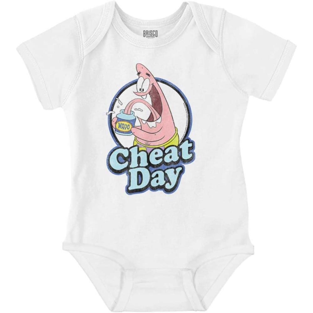 imageBrisco Brands Funny Patrick Star Cartoon Cheat Day Baby Romper Boys or GirlsWhite