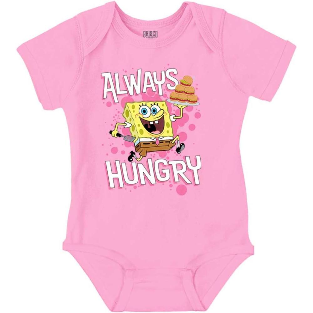imageBrisco Brands Funny SpongeBob Cartoon Always Hungry Baby Romper Boys or GirlsPink