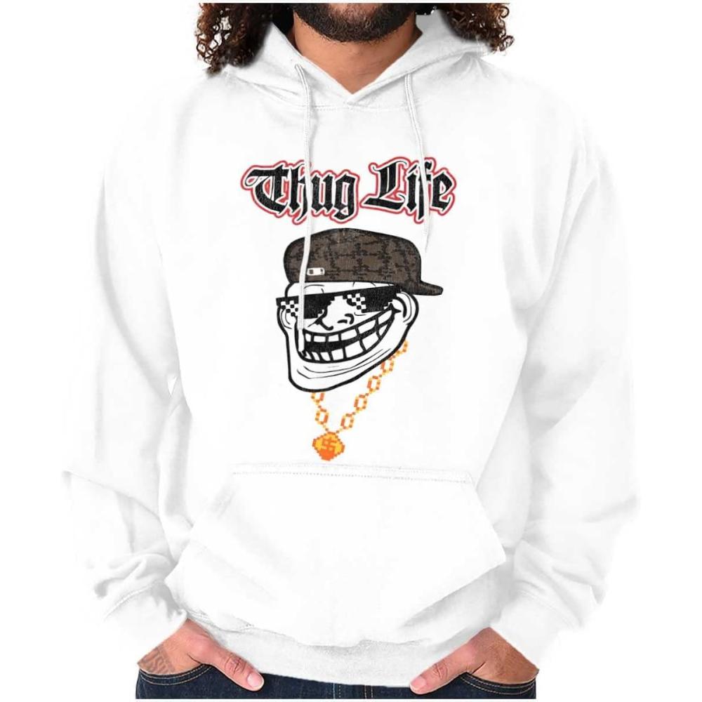 imageBrisco Brands Funny Thug Life Troll Face Meme Hoodie Sweatshirt Women MenWhite