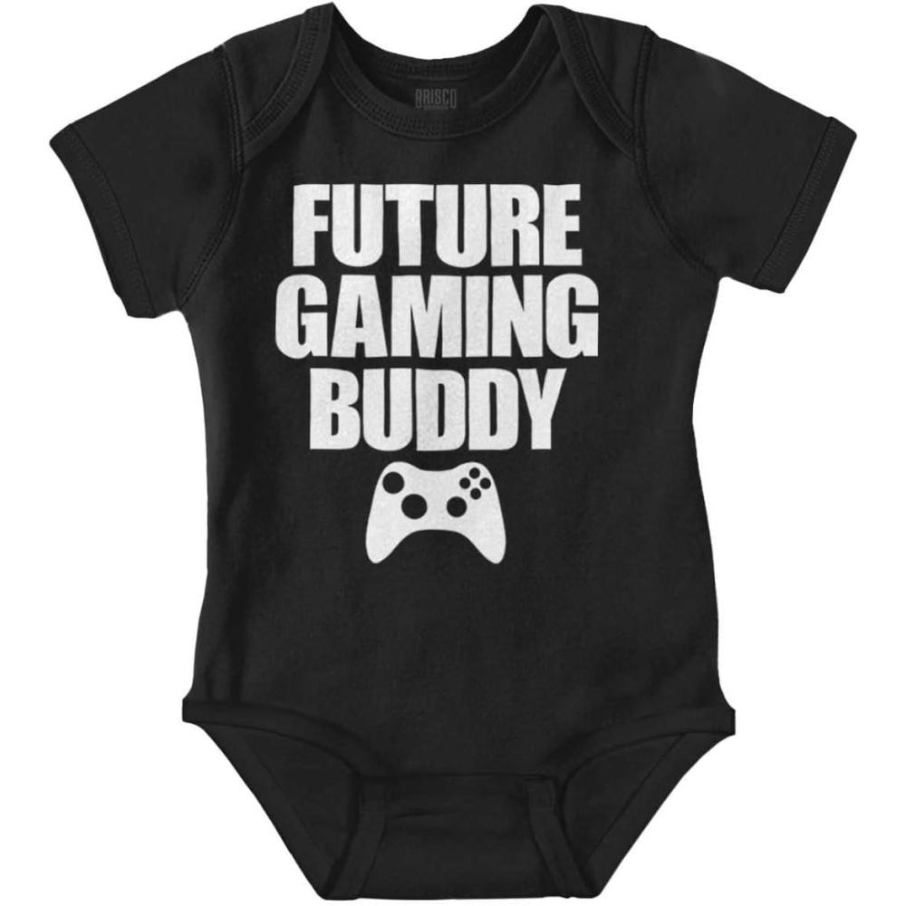 imageBrisco Brands Future Gaming Buddy Gamer Dad Joke Baby Romper Boys or GirlsBlack