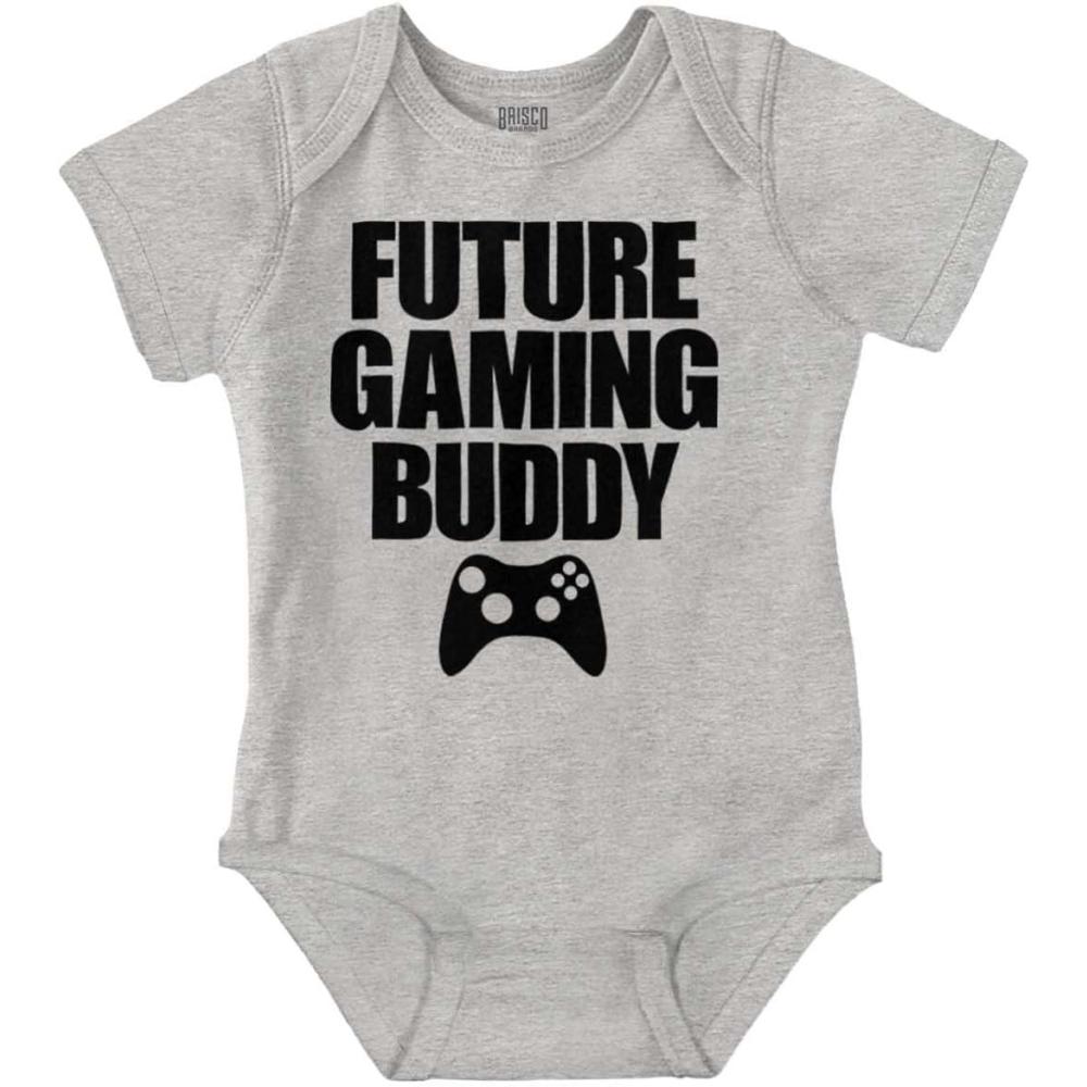imageBrisco Brands Future Gaming Buddy Gamer Dad Joke Baby Romper Boys or GirlsHeather