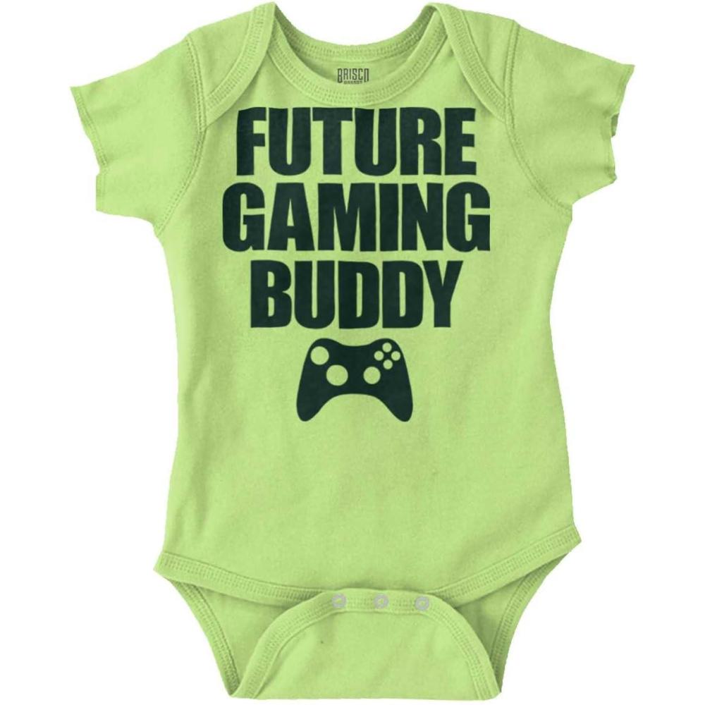 imageBrisco Brands Future Gaming Buddy Gamer Dad Joke Baby Romper Boys or GirlsKey Lime