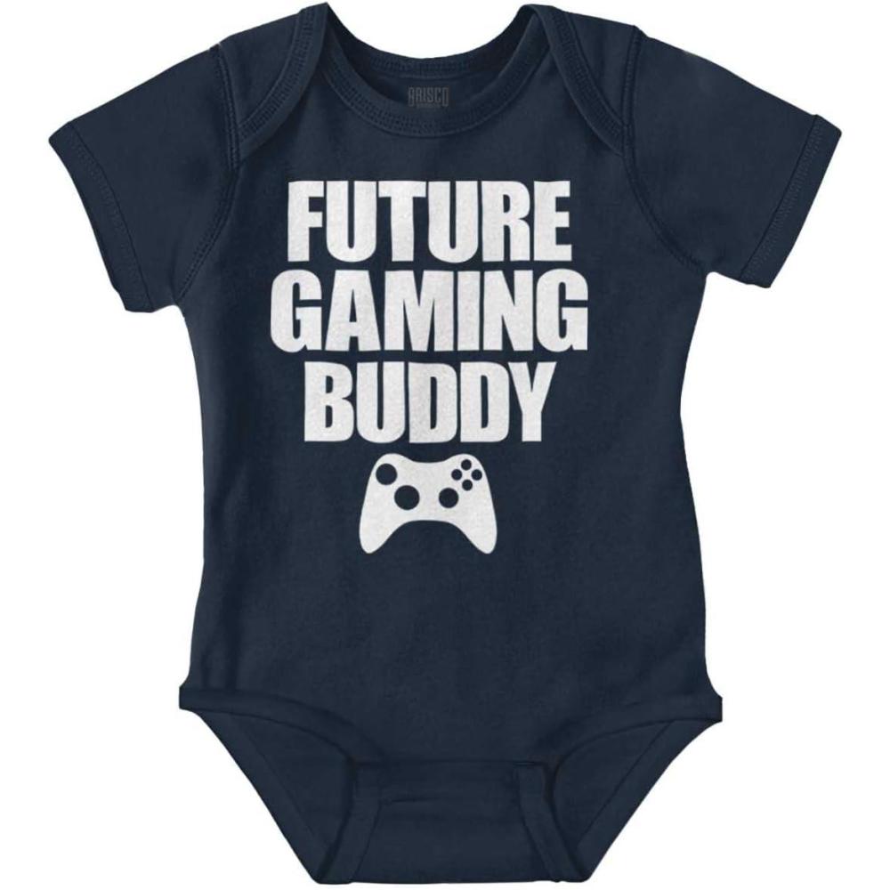 imageBrisco Brands Future Gaming Buddy Gamer Dad Joke Baby Romper Boys or GirlsNavy