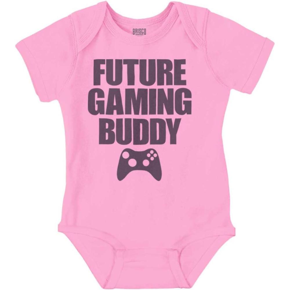 imageBrisco Brands Future Gaming Buddy Gamer Dad Joke Baby Romper Boys or GirlsPink