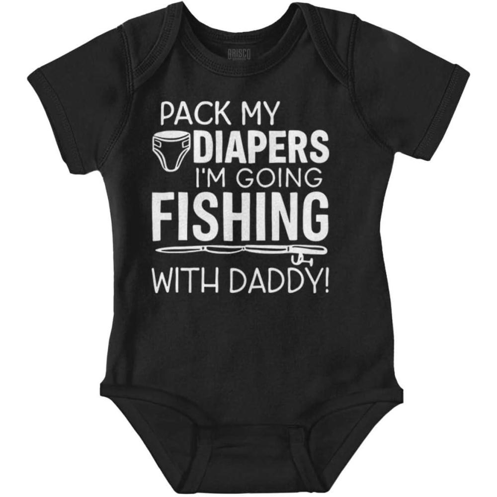 imageBrisco Brands Future Outdoor Buddy Fishing Hunting Baby Romper Boys or GirlsFishing With Daddy Black