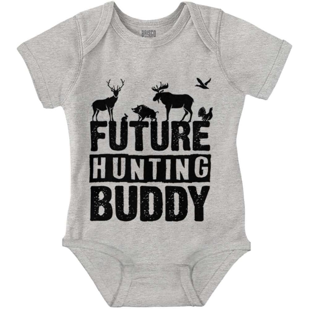 imageBrisco Brands Future Outdoor Buddy Fishing Hunting Baby Romper Boys or GirlsHunting Buddy  Heather