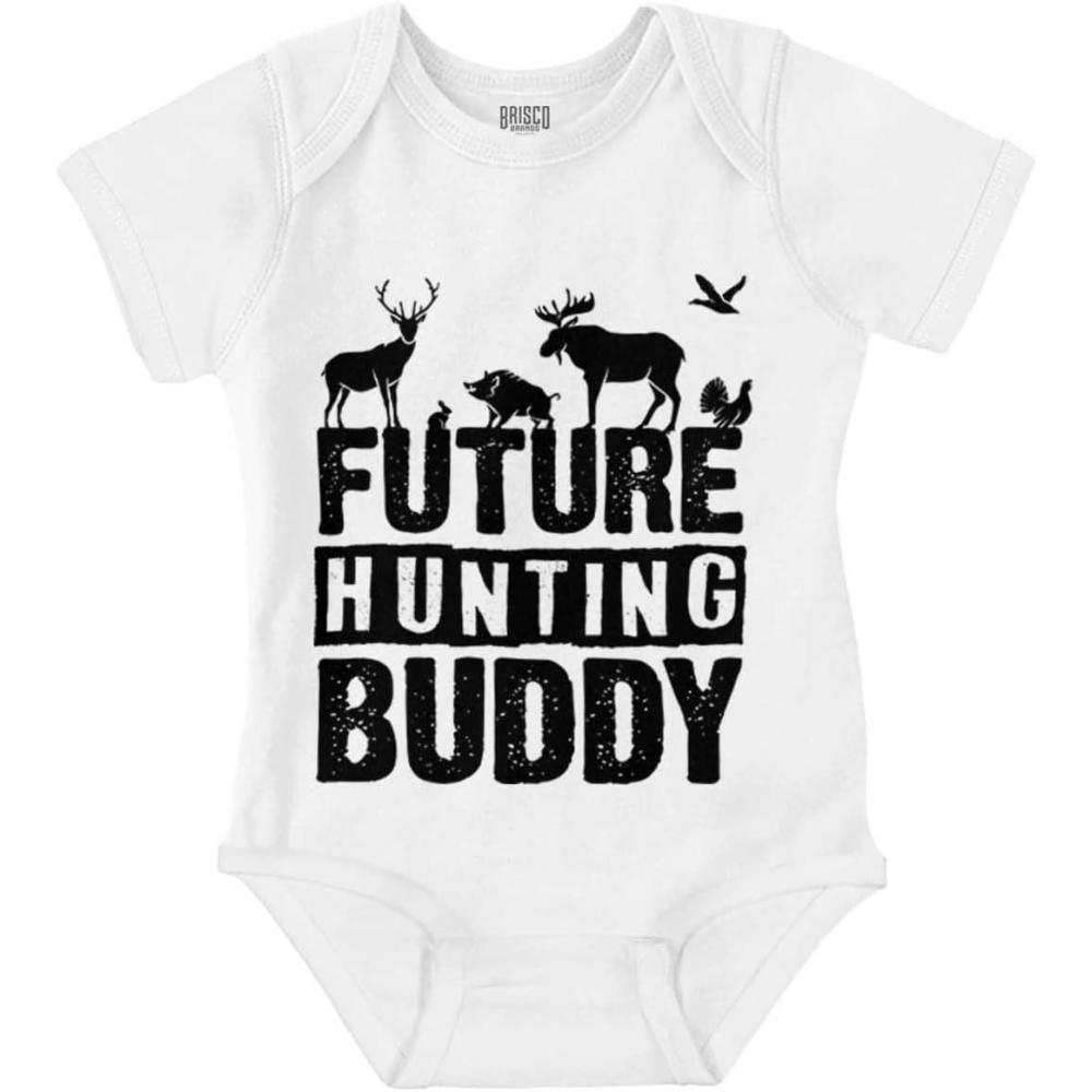 imageBrisco Brands Future Outdoor Buddy Fishing Hunting Baby Romper Boys or GirlsHunting Buddy White