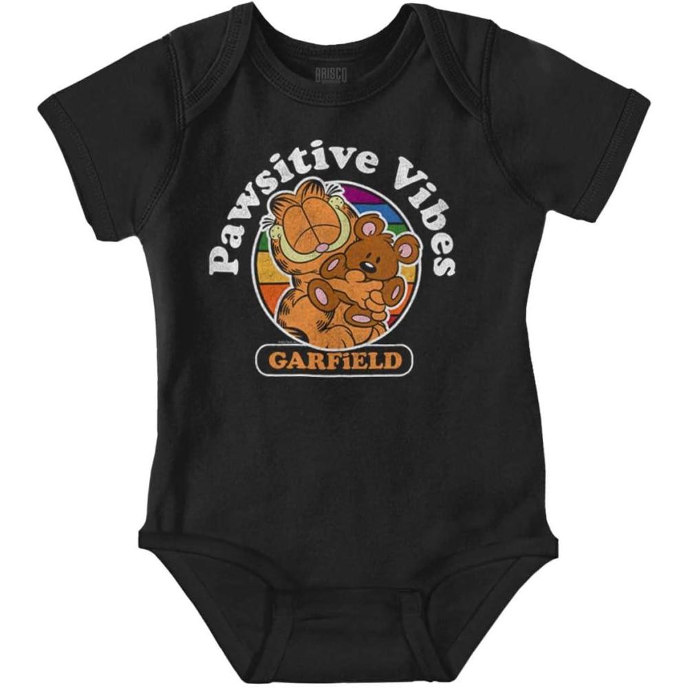 imageBrisco Brands Garfield Cartoon Positive Vibes Baby Romper Boys or GirlsBlack
