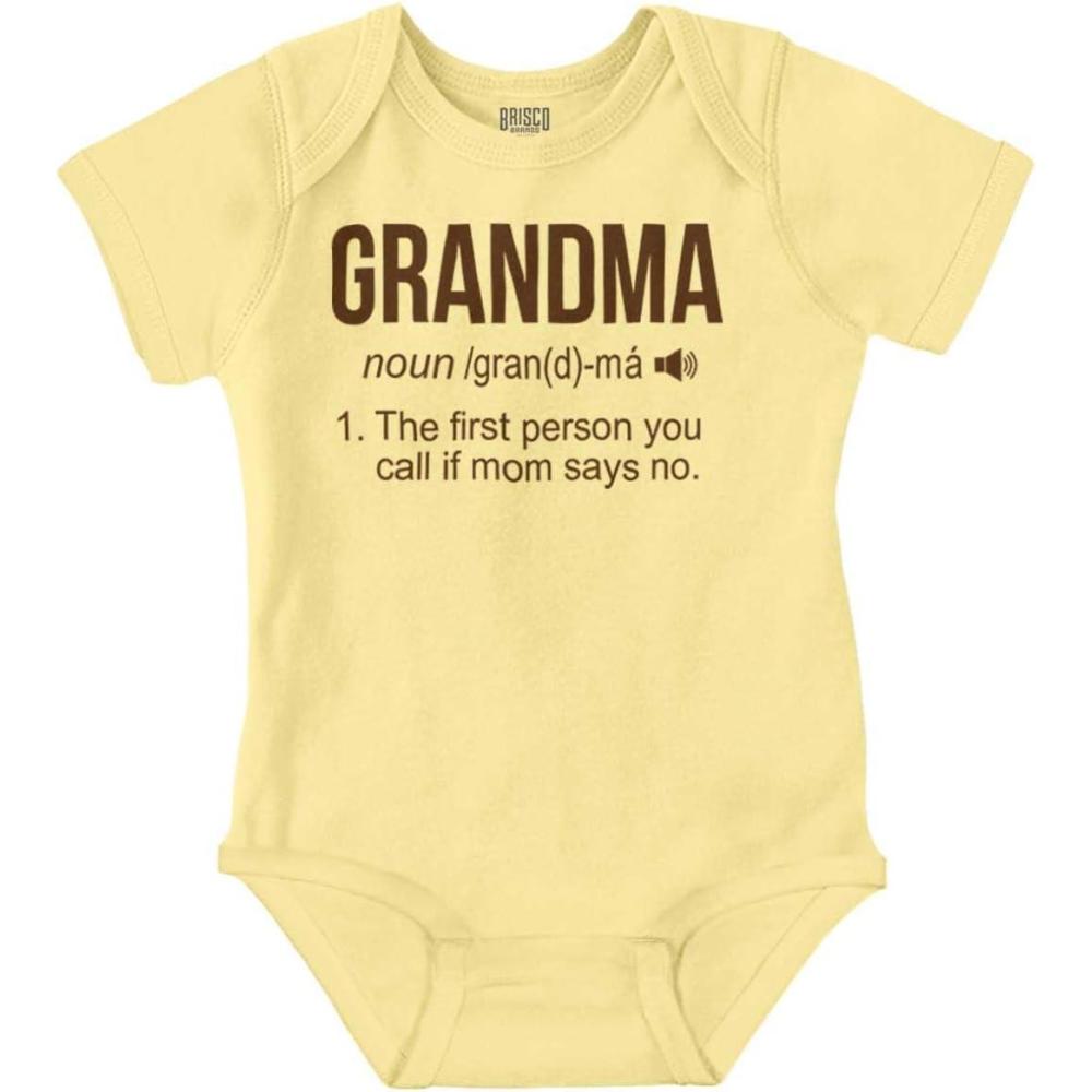 imageBrisco Brands Grandma First Person When Mom Says No Baby Romper Boys or GirlsBanana