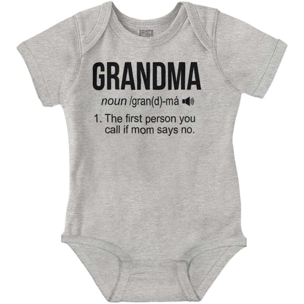 imageBrisco Brands Grandma First Person When Mom Says No Baby Romper Boys or GirlsHeather