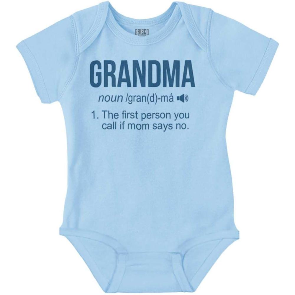 imageBrisco Brands Grandma First Person When Mom Says No Baby Romper Boys or GirlsLight Blue