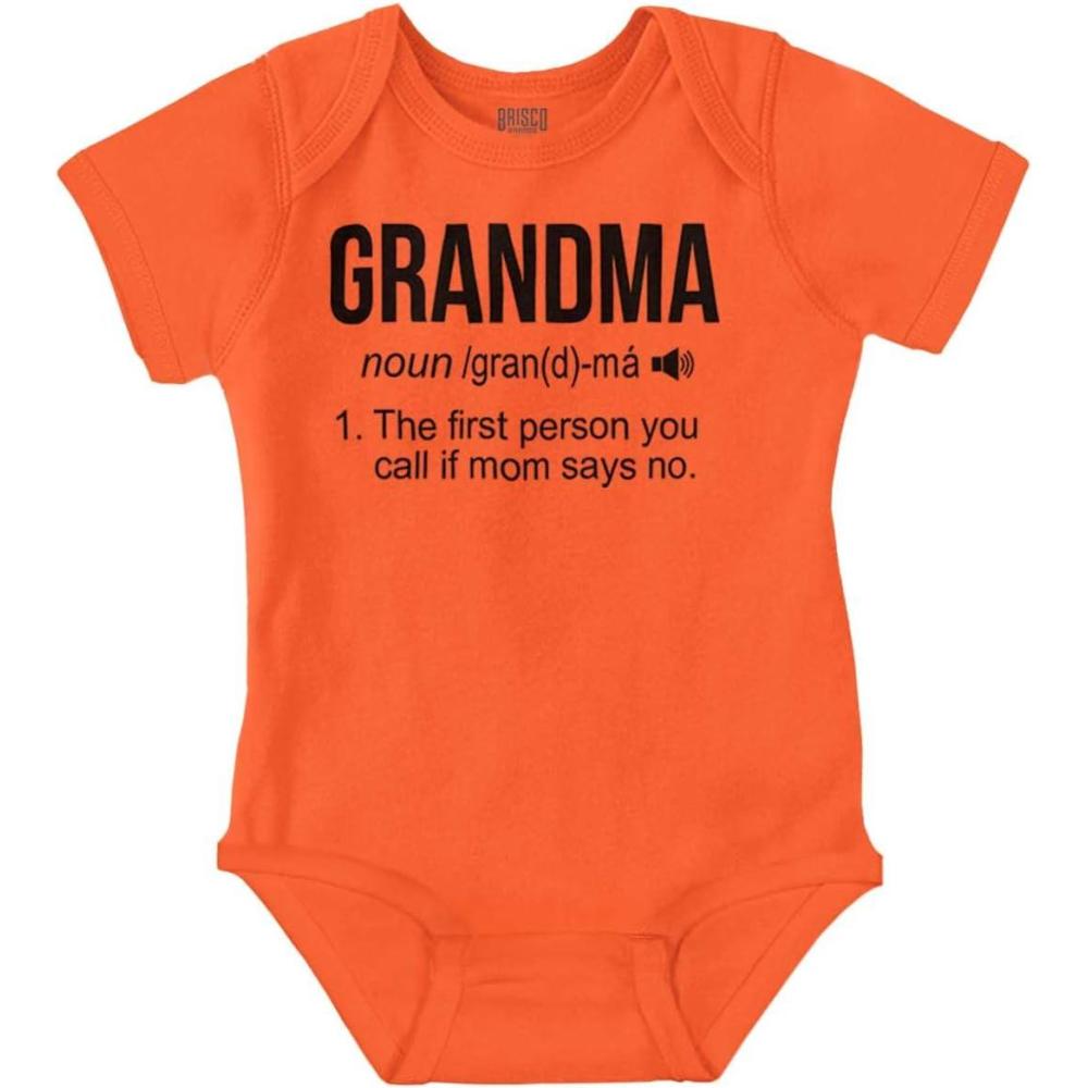 imageBrisco Brands Grandma First Person When Mom Says No Baby Romper Boys or GirlsOrange