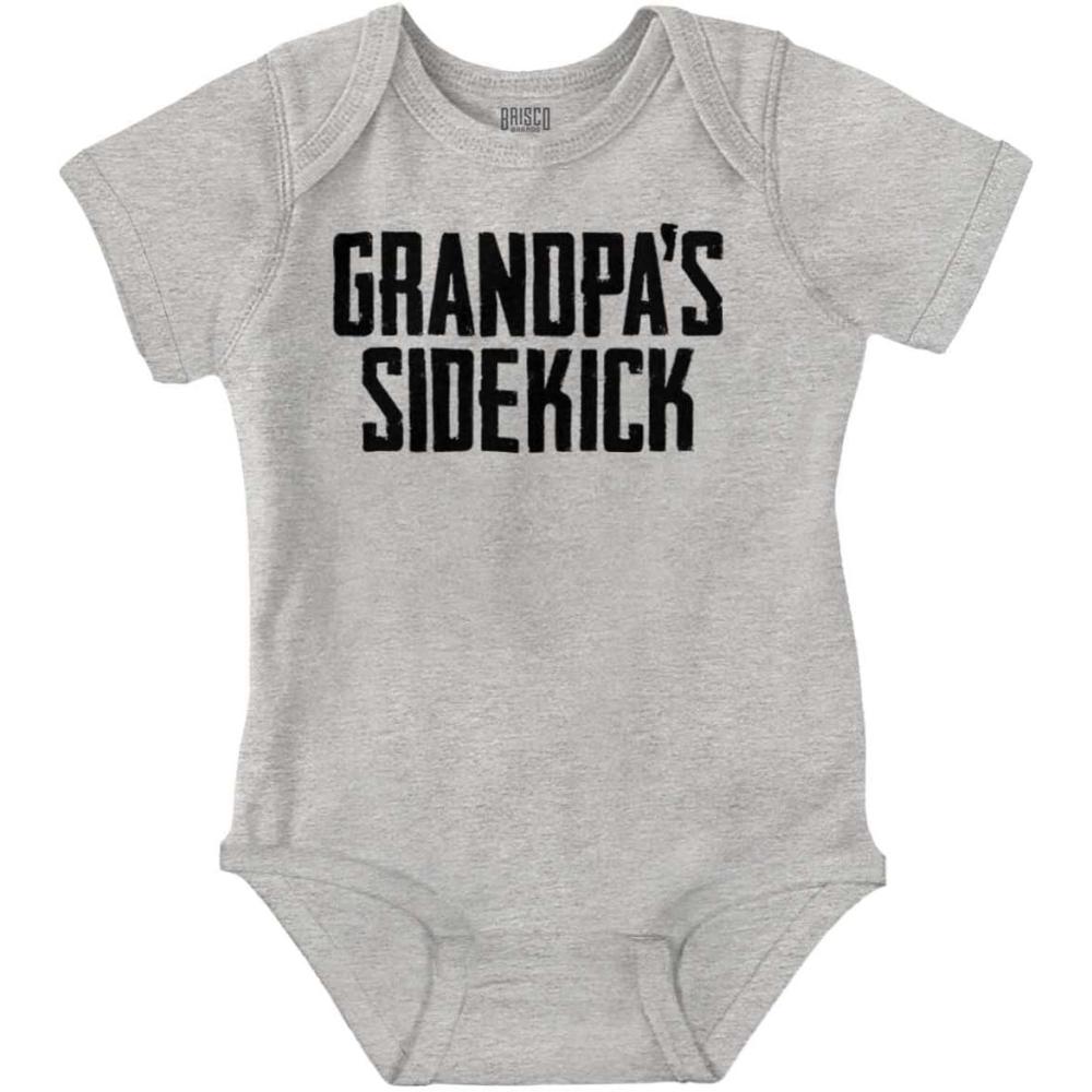imageBrisco Brands Grandpa Sidekick Cute Funny Grandkids Baby Romper Boys or GirlsHeather