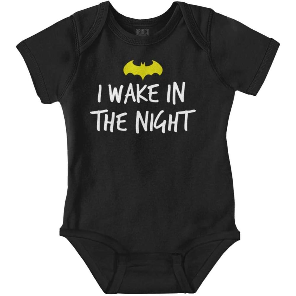 imageBrisco Brands I Wake in the Night Superhero Bat Baby Romper Boys or GirlsBlack
