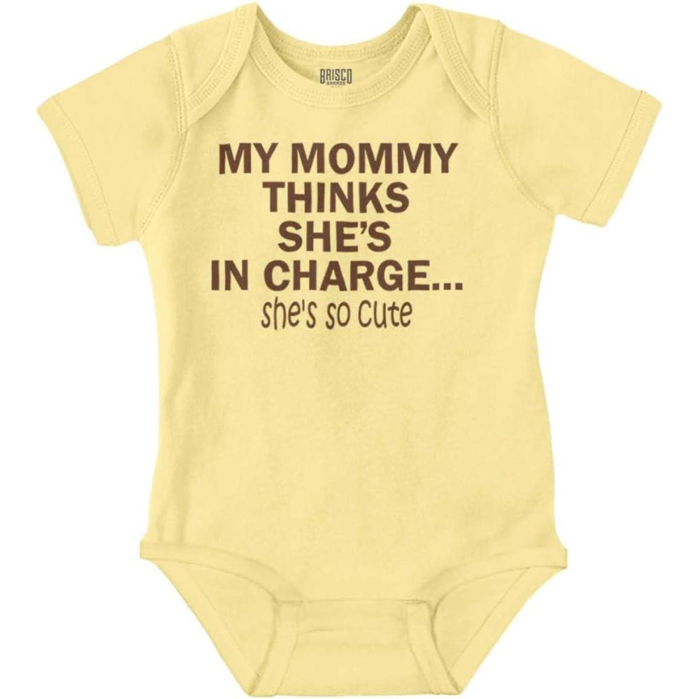 imageBrisco Brands Mommy Thinks Shes in Charge Funny Baby Romper Boys or GirlsBanana