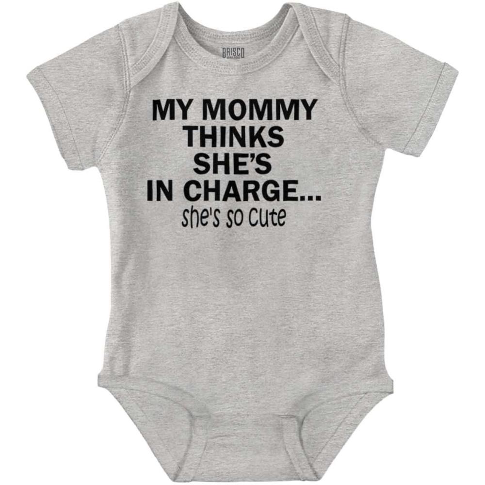 imageBrisco Brands Mommy Thinks Shes in Charge Funny Baby Romper Boys or GirlsHeather