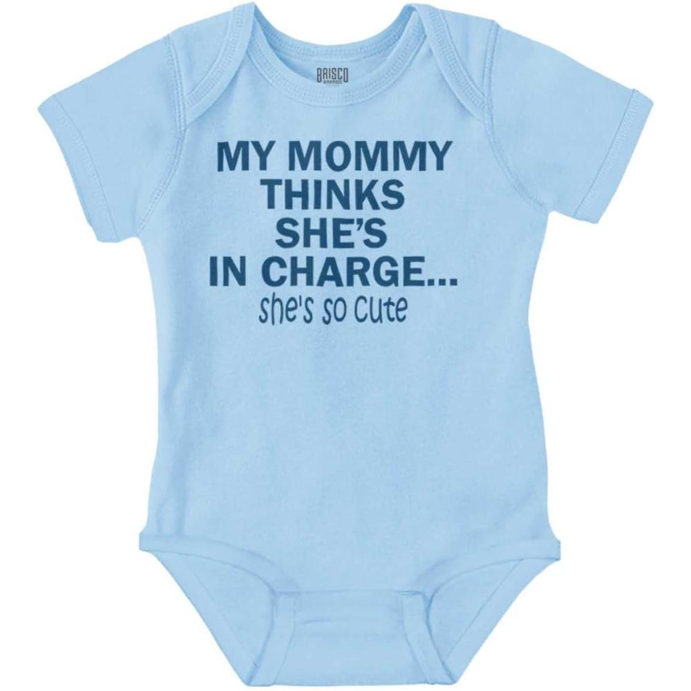 imageBrisco Brands Mommy Thinks Shes in Charge Funny Baby Romper Boys or GirlsLight Blue