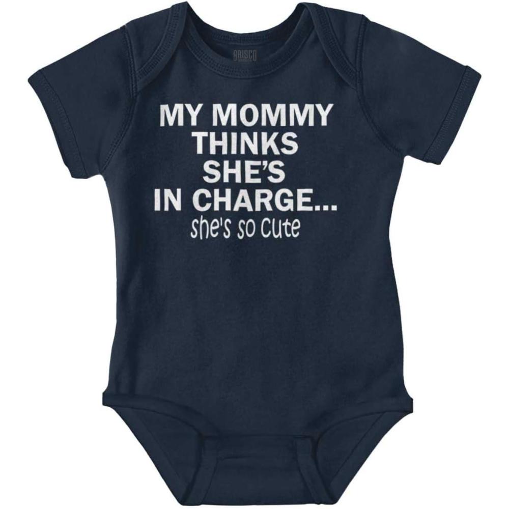 imageBrisco Brands Mommy Thinks Shes in Charge Funny Baby Romper Boys or GirlsNavy