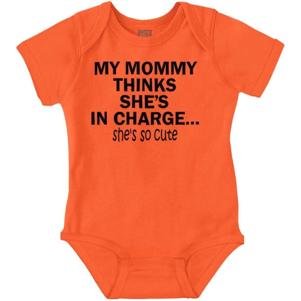 imageBrisco Brands Mommy Thinks Shes in Charge Funny Baby Romper Boys or GirlsOrange