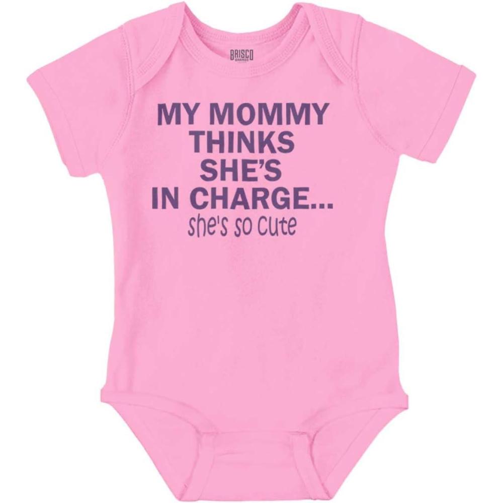 imageBrisco Brands Mommy Thinks Shes in Charge Funny Baby Romper Boys or GirlsPink