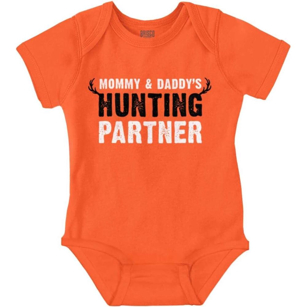 imageBrisco Brands Mommy and Daddys Hunting Partner Baby Romper Boys or GirlsOrange