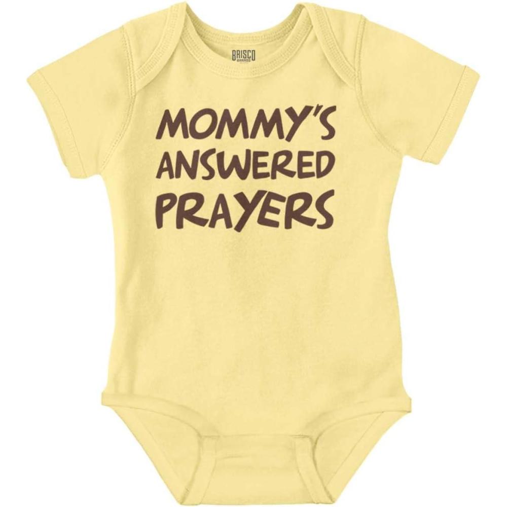 imageBrisco Brands Mommys Answered Prayer Religious Baby Romper Boys or GirlsBanana